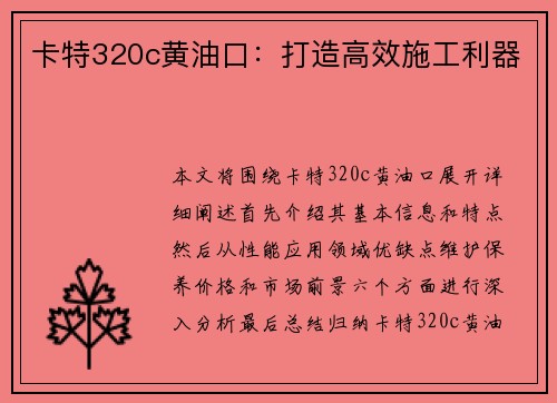 卡特320c黄油口：打造高效施工利器